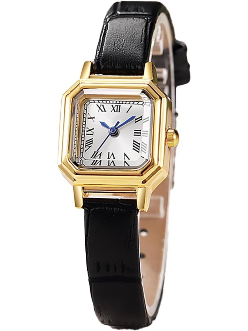 Womens Black Gold White Vintage Rectangular Watch Small Analog Quartz Wristwatch